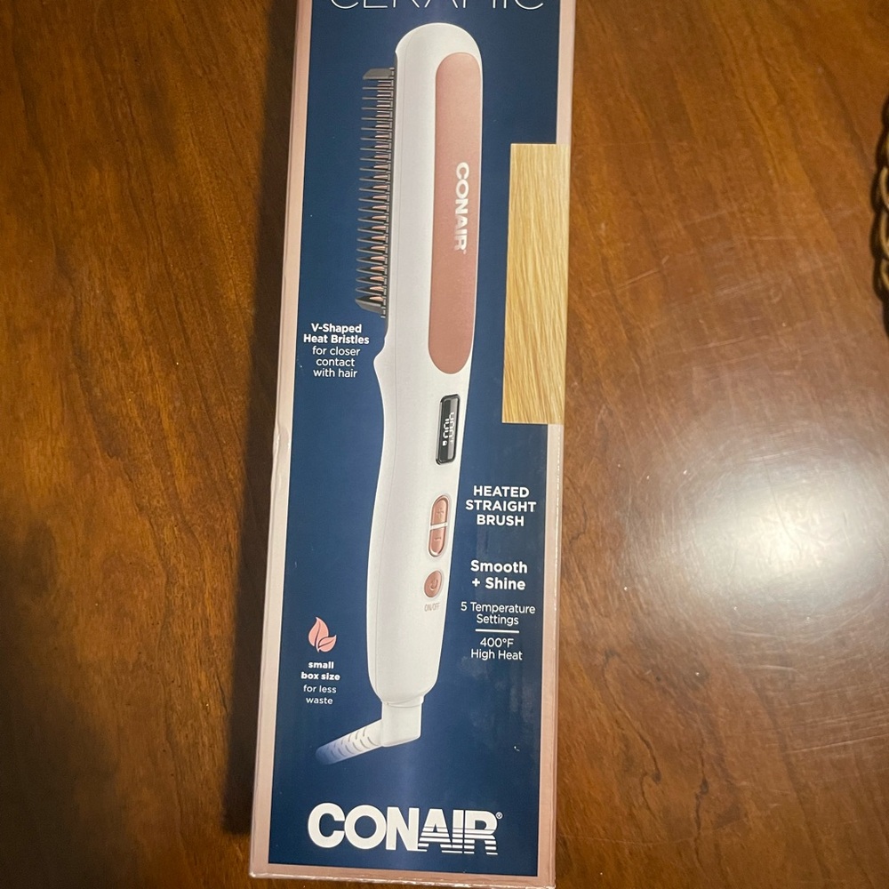 Conair White and Gold Heated Straight Brush